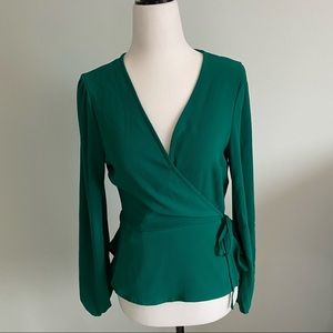 Dynamite Emerald Green Peplum Wrap Blouse